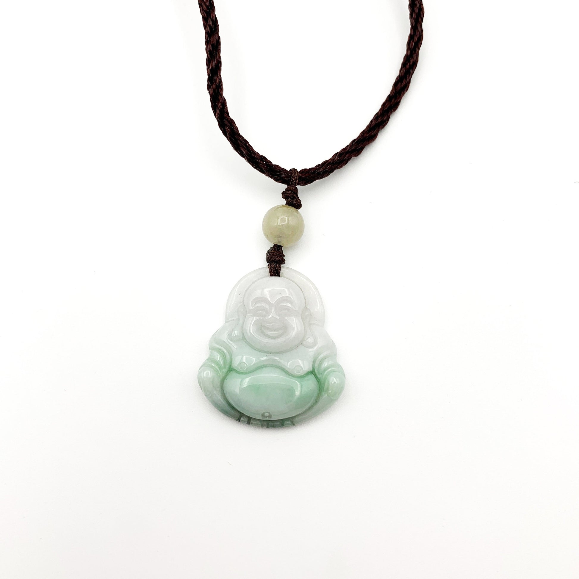 Green Jadeite Jade Happy Laughing Buddha, Budai, Bố Đại, Hand Carved Pendant Necklace, YW-0110-1646195734 - AriaDesignCollection