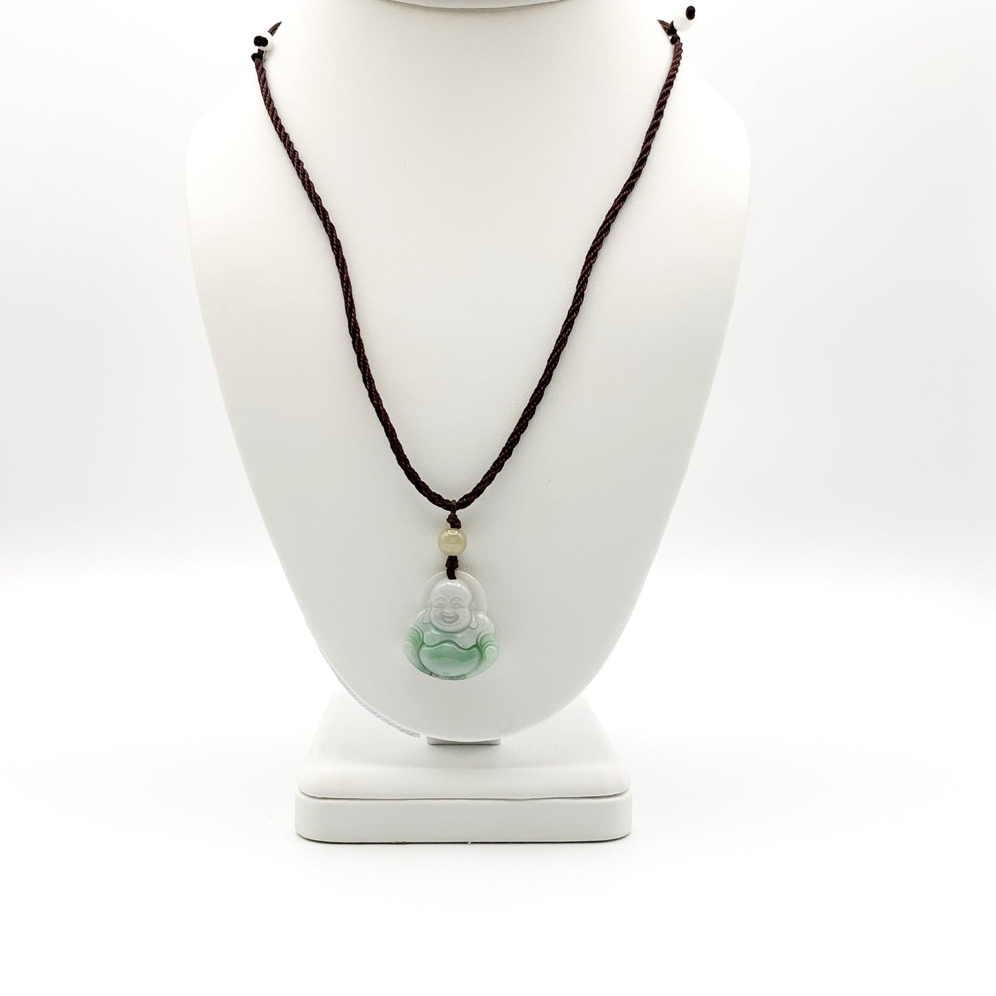 Green Jadeite Jade Happy Laughing Buddha, Budai, Bố Đại, Hand Carved Pendant Necklace, YW-0110-1646195734 - AriaDesignCollection