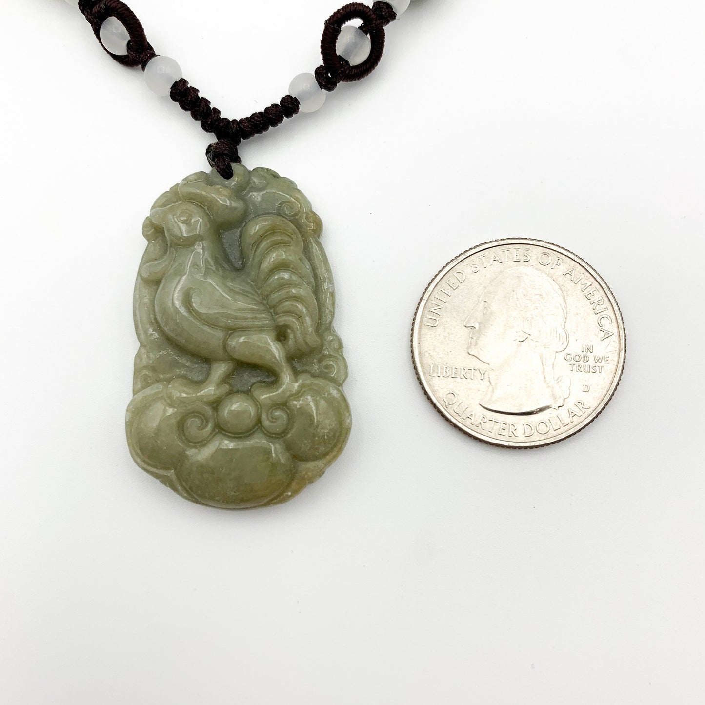 Jadeite Jade Rooster Chicken Chinese Zodiac Carved Rustic Pendant Necklace, YW-0110-1646195054 - AriaDesignCollection