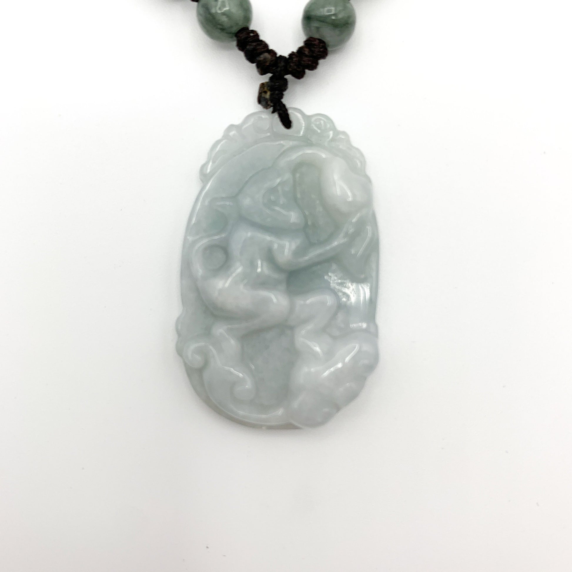 Jadeite Jade Monkey Chinese Zodiac Carved Pendant Necklace, YW-0110-1645670595 - AriaDesignCollection