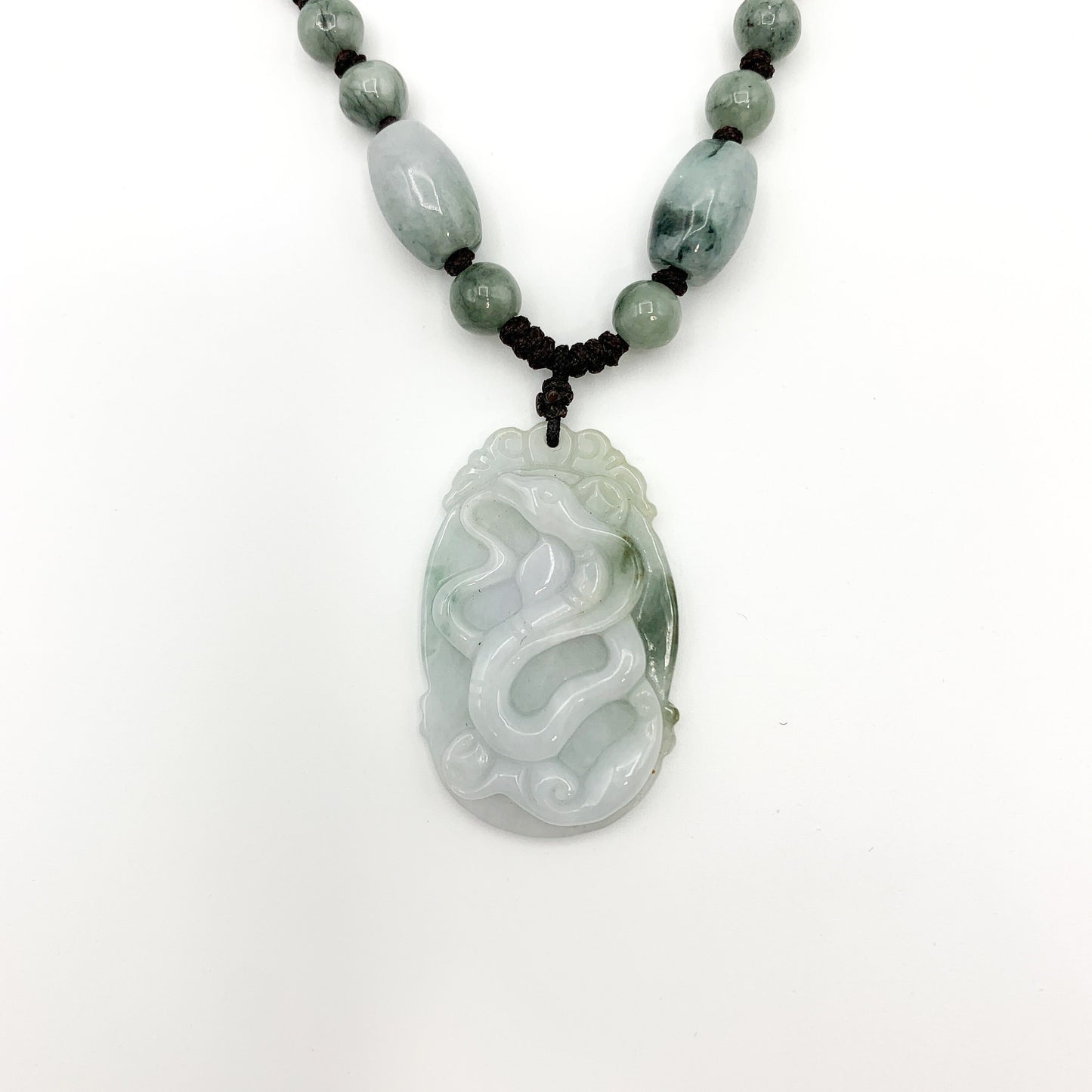 Jadeite Jade Snake Chinese Zodiac Carved Pendant Necklace, - AriaDesignCollection