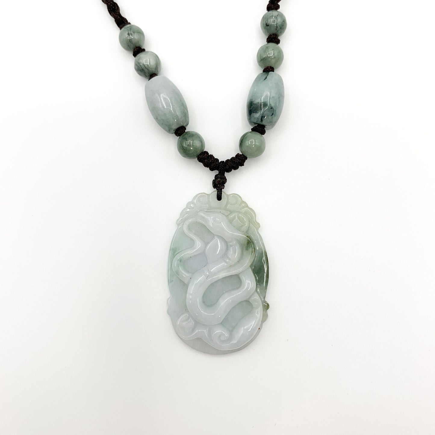 Jadeite Jade Snake Chinese Zodiac Carved Pendant Necklace, - AriaDesignCollection