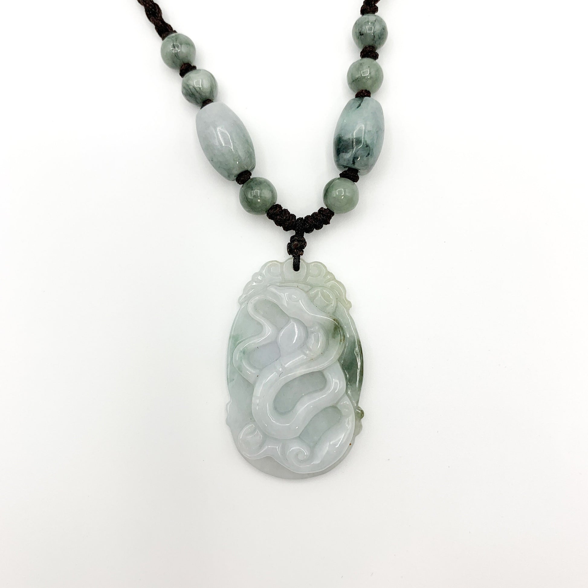 Jadeite Jade Snake Chinese Zodiac Carved Pendant Necklace, - AriaDesignCollection