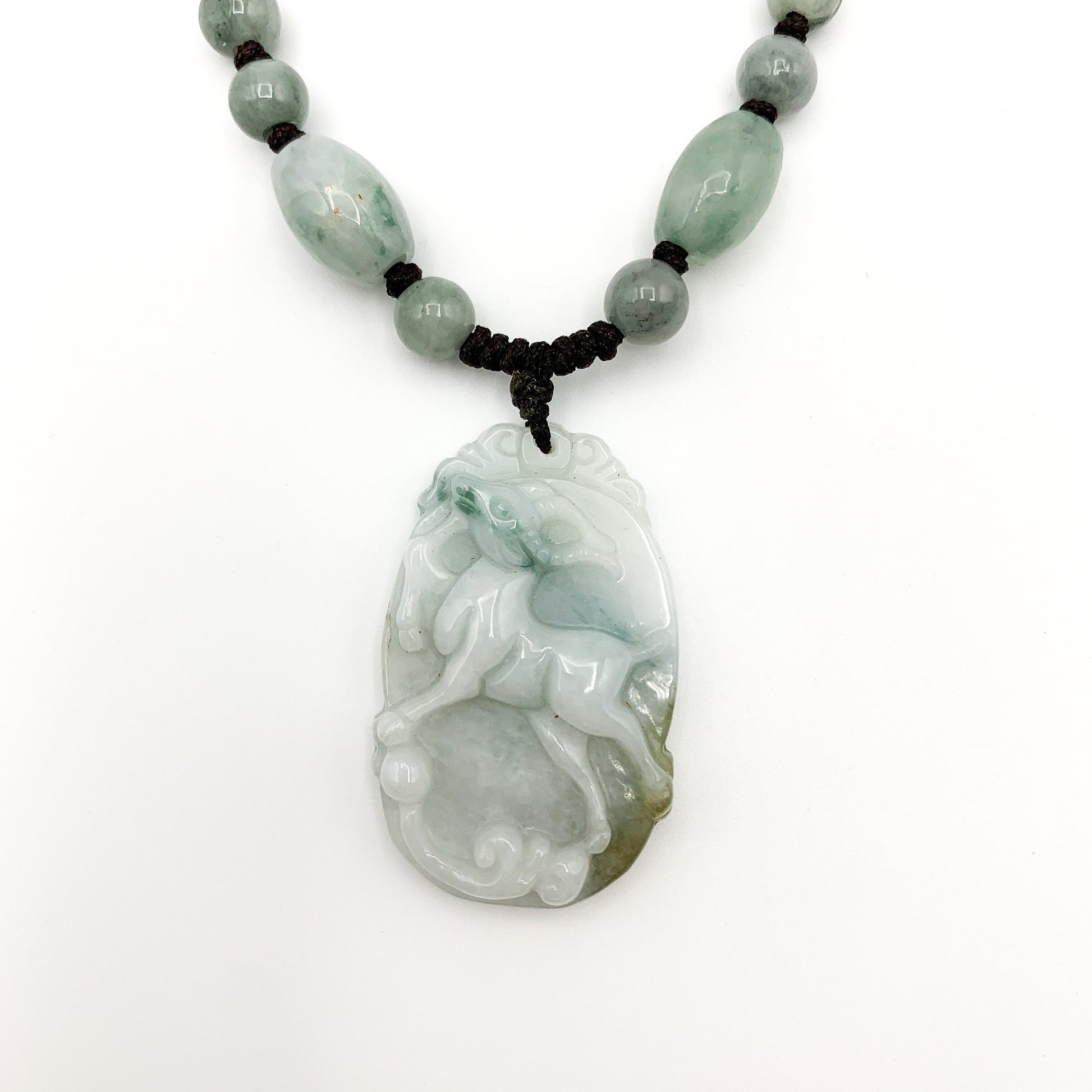 Jadeite Jade Sheep Goat Ram Chinese Zodiac Carved Pendant Necklace, YW-0321-1646246117 - AriaDesignCollection