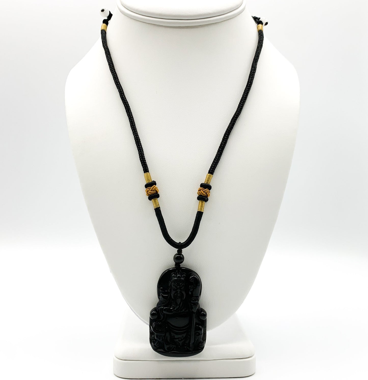 Obsidian Guan Yu Guan Gong God of War Carved Pendant Necklace , YW-0110-1646259007 - AriaDesignCollection