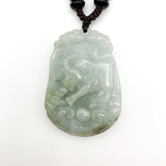 Jadeite Jade Ox Bull Cow Chinese Zodiac Carved Pendant Necklace, YW-0321-1645944372 - AriaDesignCollection