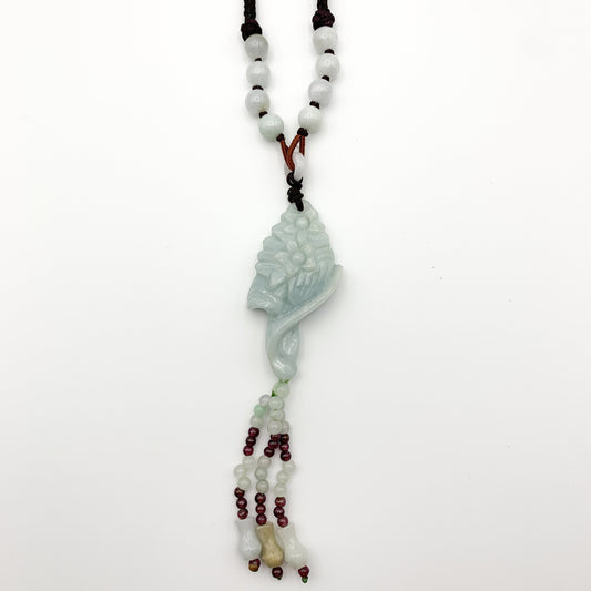 Jadeite Jade Carved Flower Necklace, YW-0110-1646171431 - AriaDesignCollection