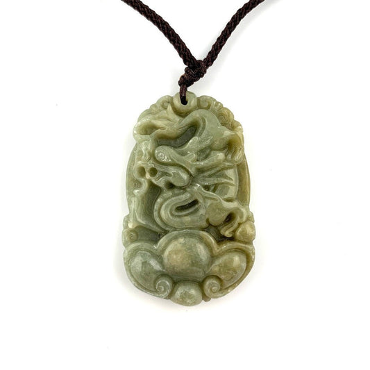 Jadeite Jade Dragon Chinese Zodiac Carved Rustic Pendant Necklace, YW-0321-1647033707 - AriaDesignCollection