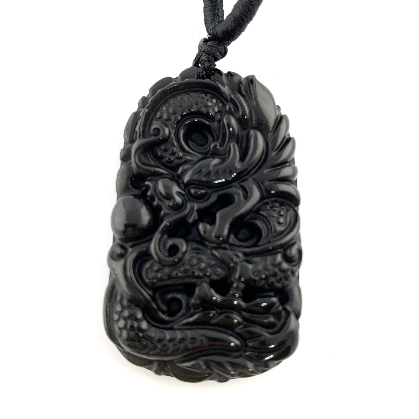 Obsidian Dragon Chinese Zodiac Carved Necklace, YW-0110-1686800541
