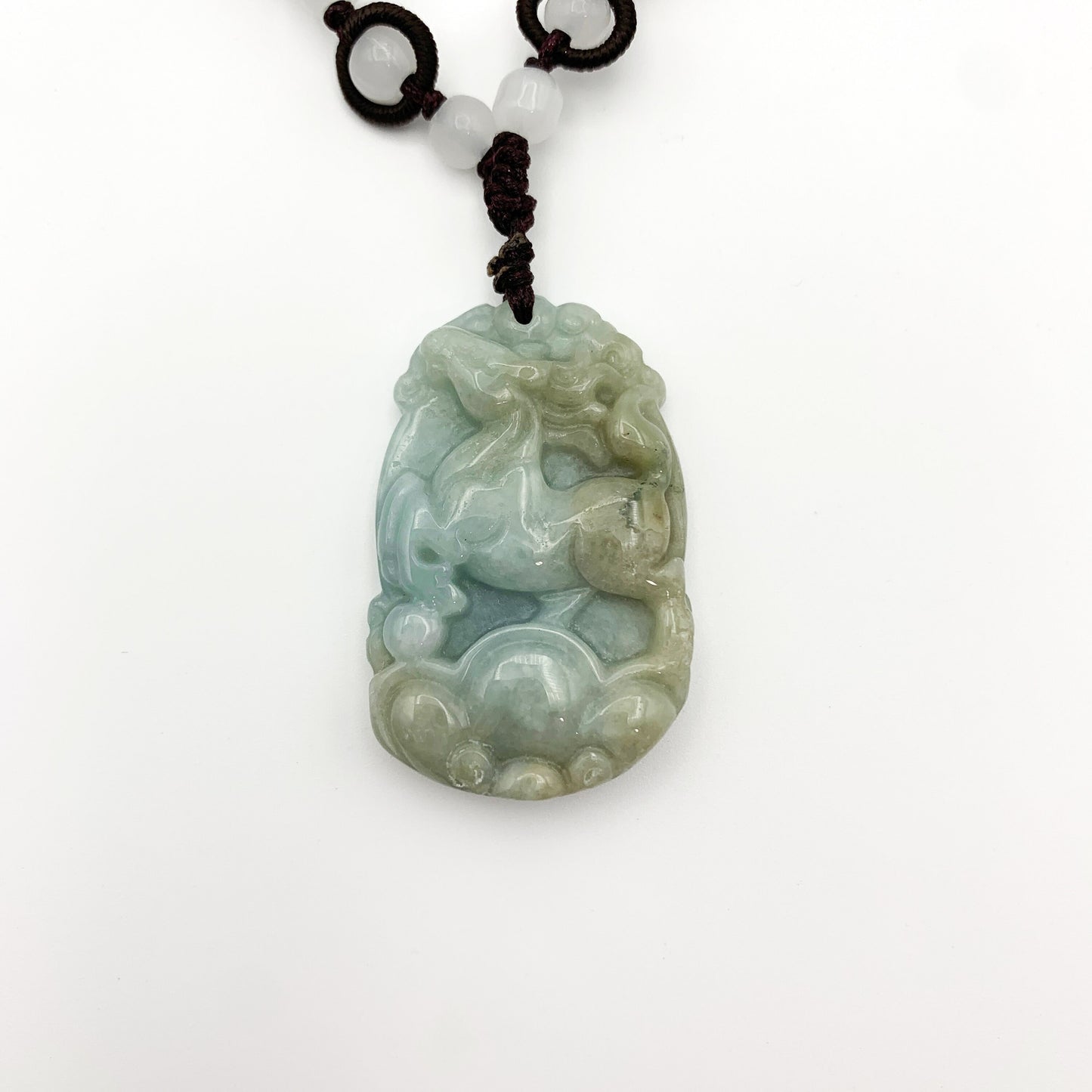 Horse Jadeite Chinese Zodiac Rustic Carved Pendant Necklace, YW-0110-1646517628 - AriaDesignCollection