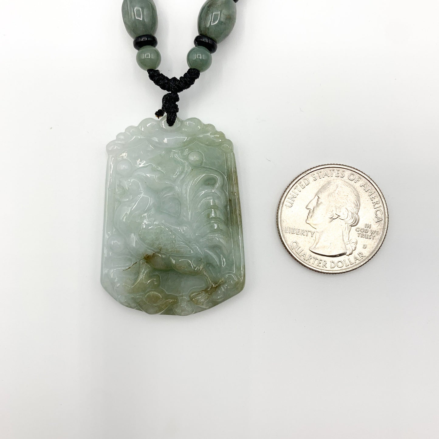 Jadeite Jade Rooster Chicken Chinese Zodiac Carved Rustic Pendant Necklace, YW-0321-1646061500 - AriaDesignCollection