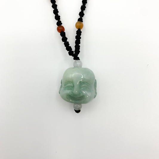 Jadeite Jade Buddha, Happy Laughing Buddha, Head Carved Pendant Necklace, YW-0110-1646061006 - AriaDesignCollection