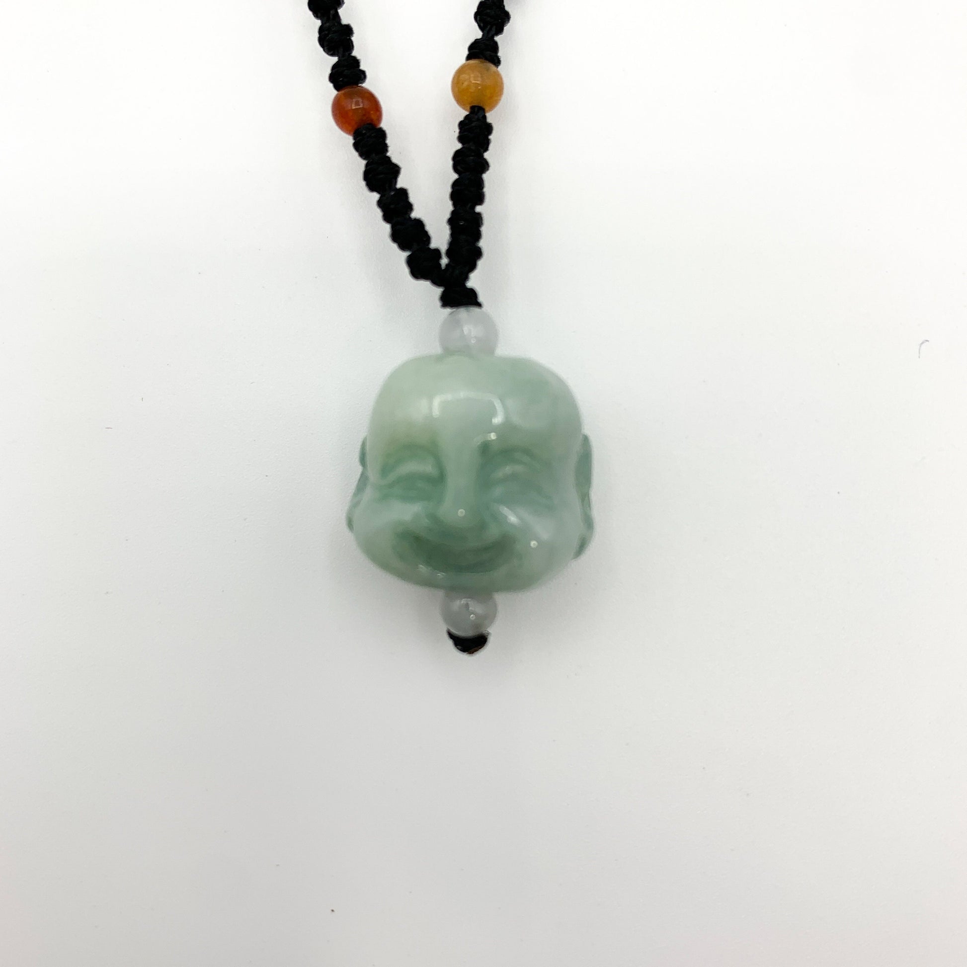 Jadeite Jade Buddha, Happy Laughing Buddha, Head Carved Pendant Necklace, YW-0110-1646061006 - AriaDesignCollection