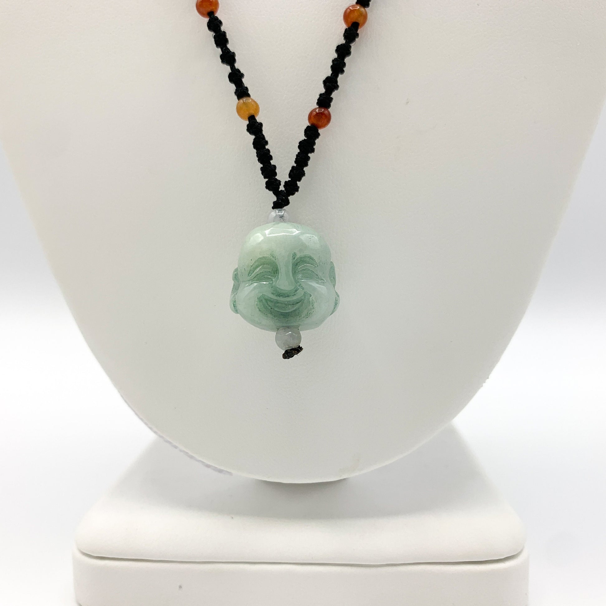 Jadeite Jade Buddha, Happy Laughing Buddha, Head Carved Pendant Necklace, YW-0110-1646061006 - AriaDesignCollection