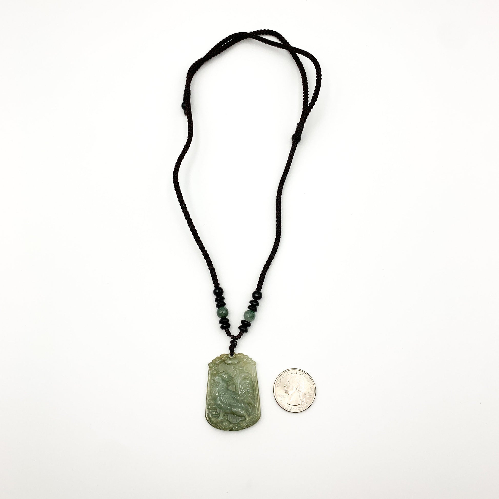 Jadeite Jade Rooster Chicken Chinese Zodiac Carved Rustic Pendant Necklace, YW-0321-1645944488 - AriaDesignCollection
