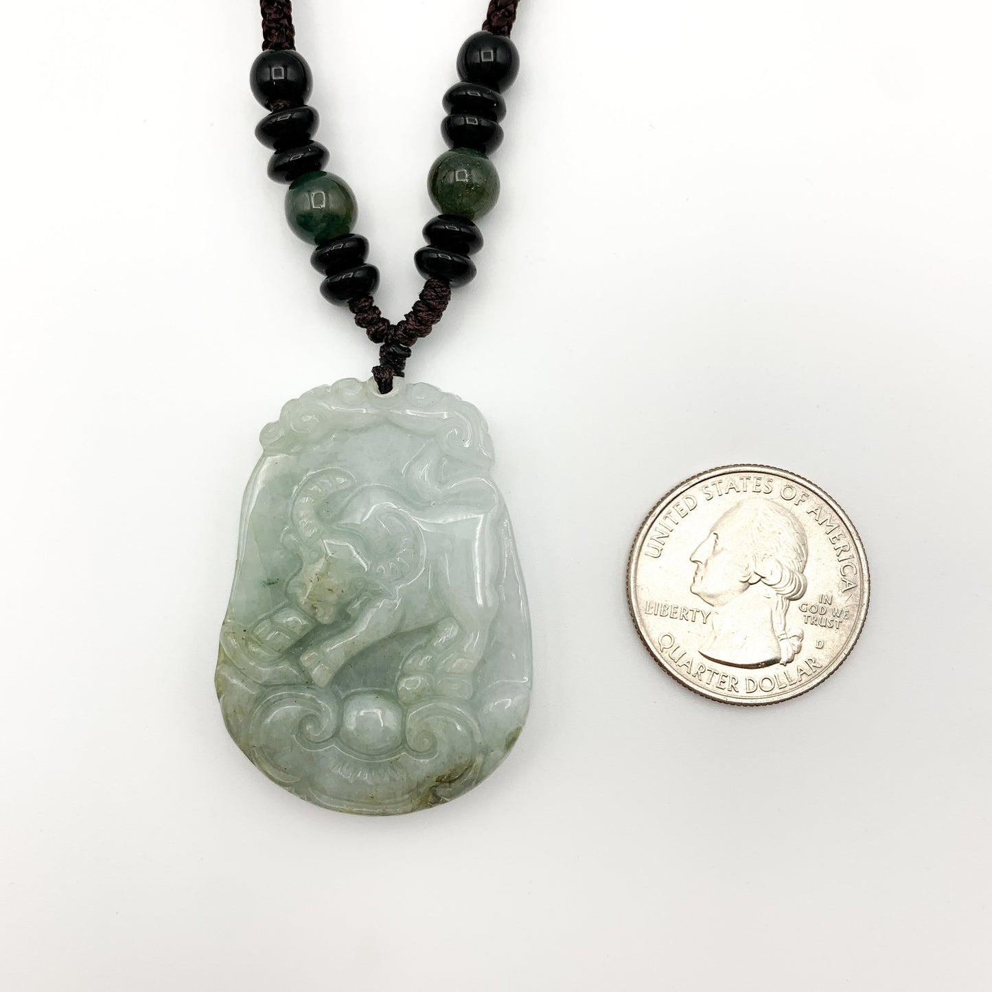 Jadeite Jade Ox Bull Cow Chinese Zodiac Carved Pendant Necklace, YW-0321-1645944372 - AriaDesignCollection