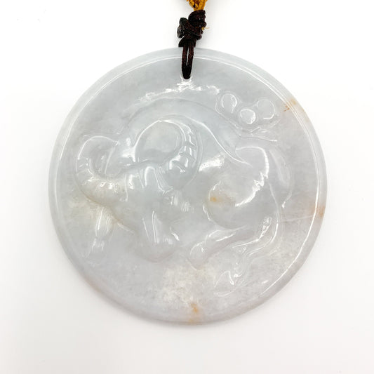 Large Ox Jadeite Jade Bull Cow Chinese Zodiac Carved Rustic Pendant Necklace, YJ-0321-0339704 - AriaDesignCollection