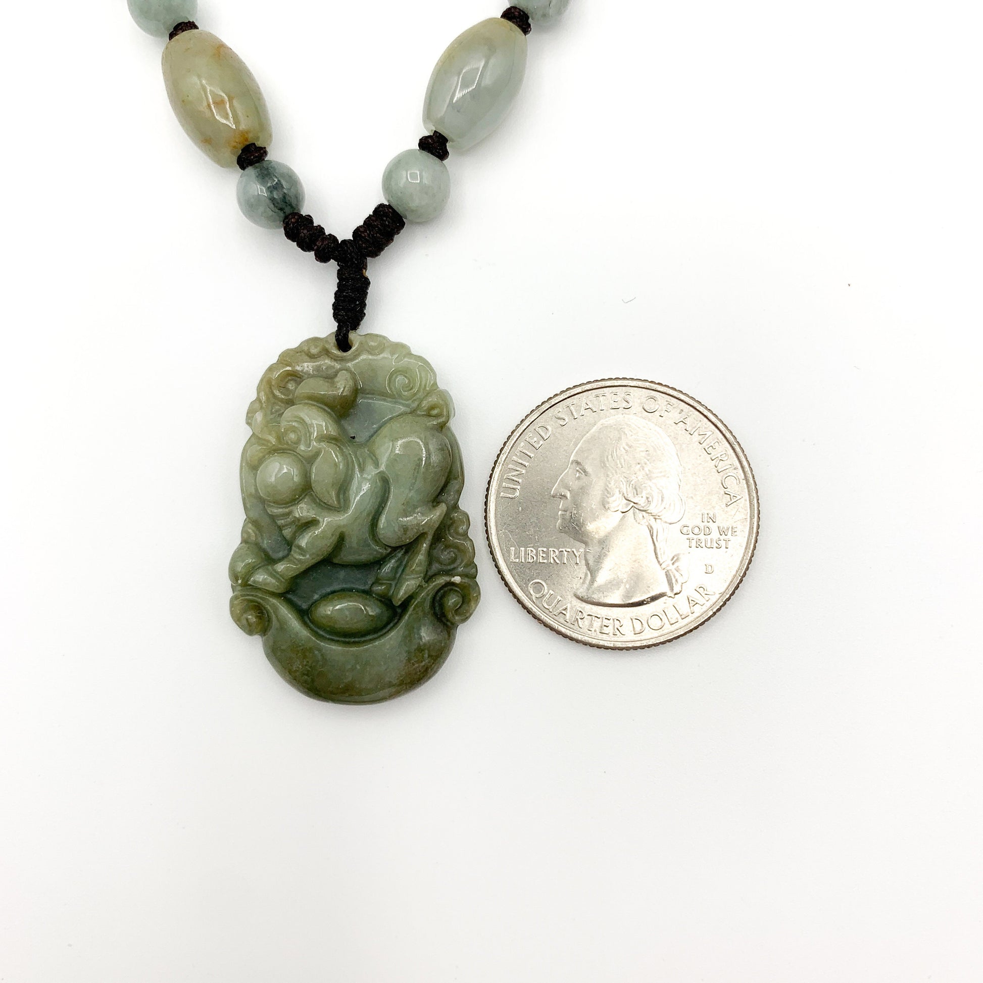 Jadeite Jade Pig Boar Chinese Zodiac Carved Rustic Pendant Necklace, YW-0110-1645917423 - AriaDesignCollection