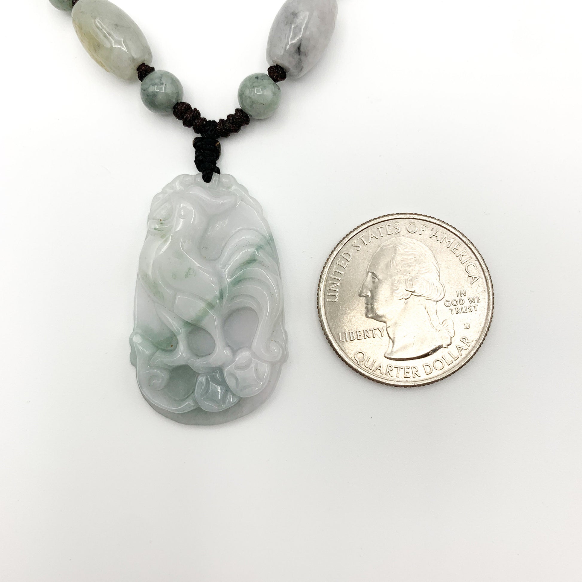 Jadeite Jade Rooster Chicken Chinese Zodiac Carved Rustic Pendant Necklace, YW-0321-1645917332 - AriaDesignCollection