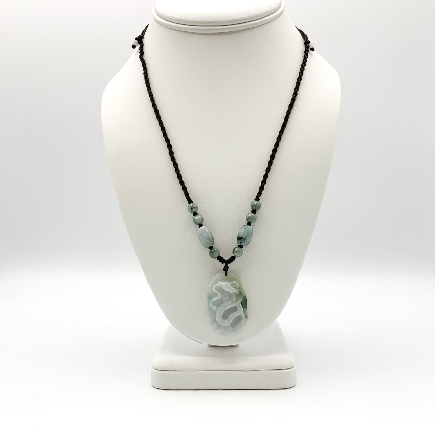 Jadeite Jade Snake Chinese Zodiac Carved Pendant Necklace, - AriaDesignCollection