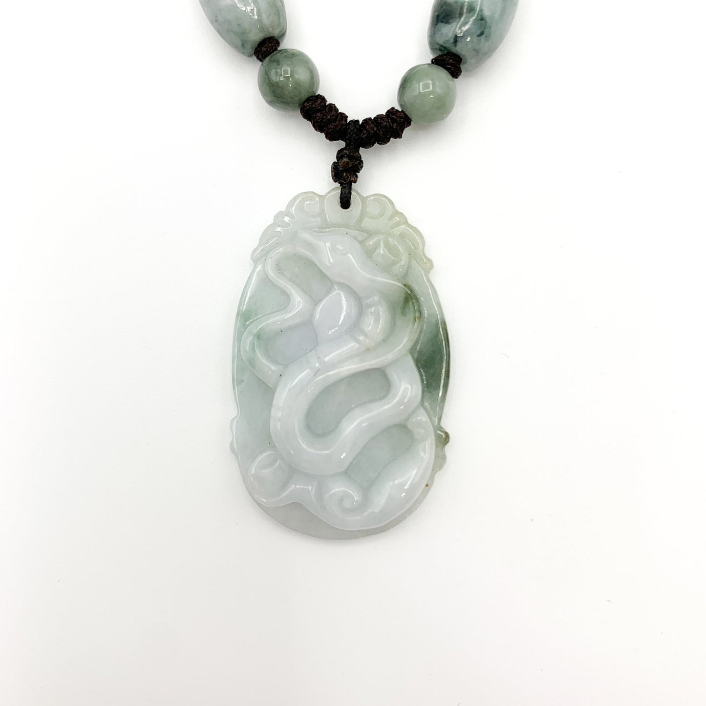 Jadeite Jade Snake Chinese Zodiac Carved Pendant Necklace, - AriaDesignCollection