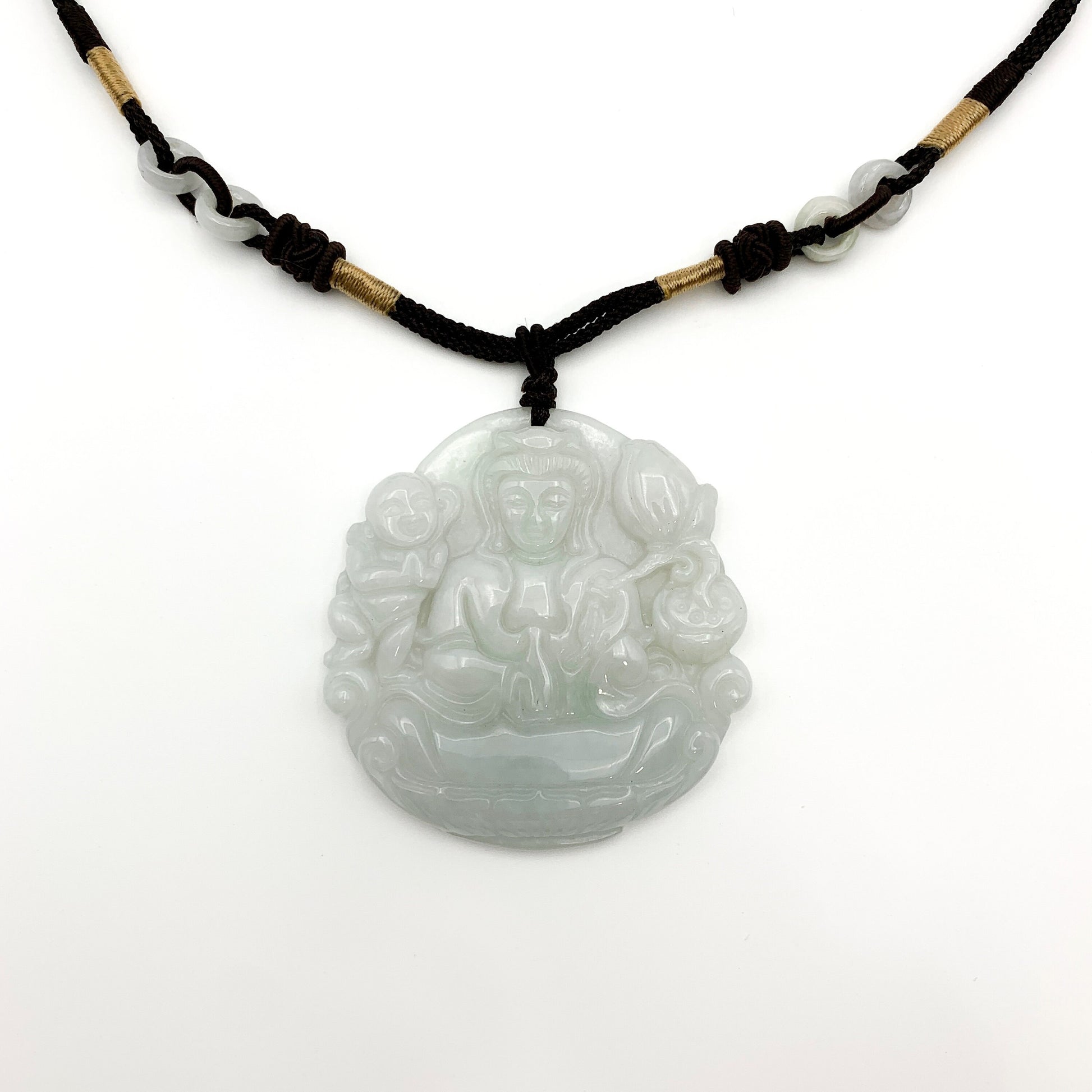 Large Jadeite Jade Guan Yin Avalokiteshvara Carved Pendant, YW-0321-1646714405 - AriaDesignCollection