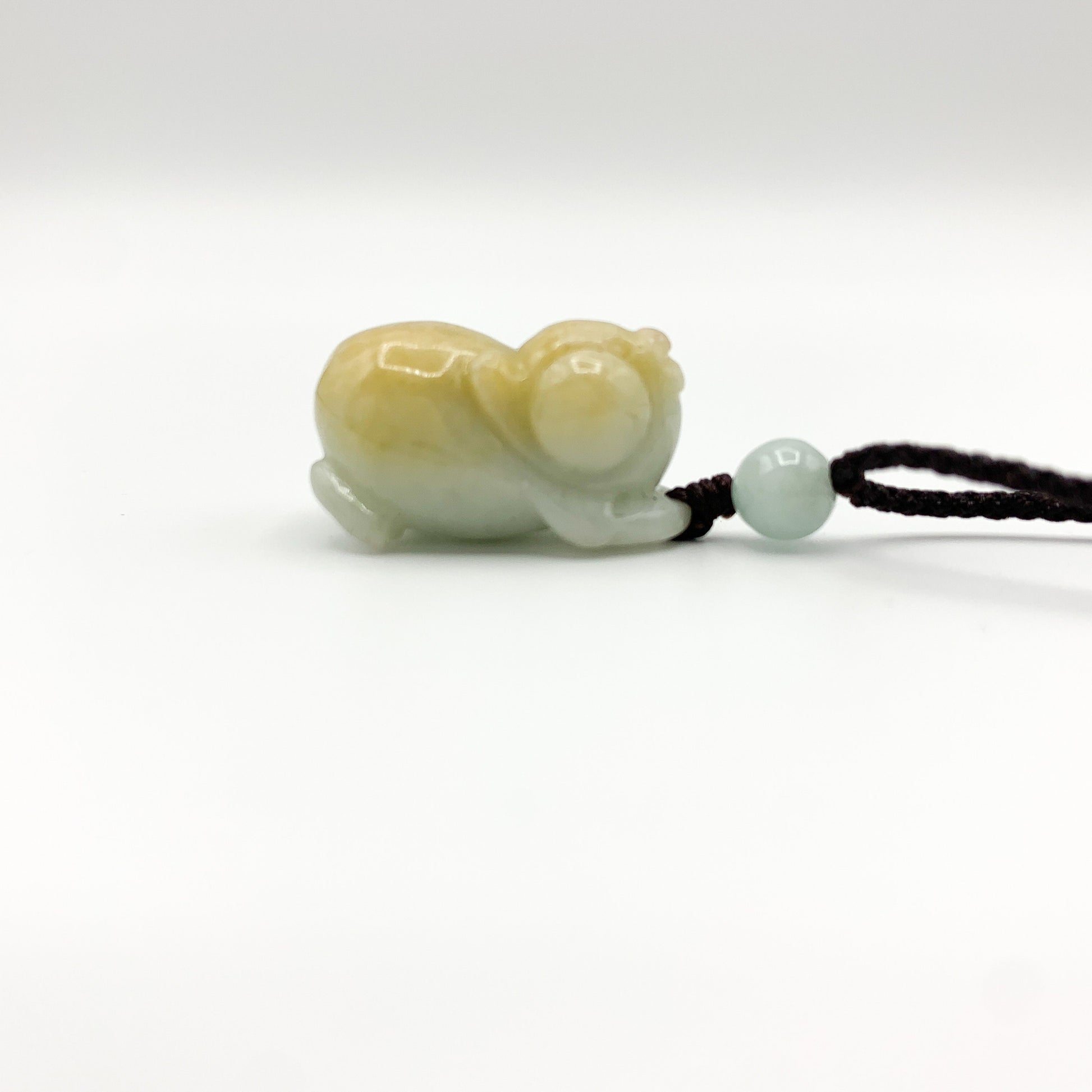 Yellow Jadeite Jade Pig Boar Chinese Zodiac Carved Rustic Pendant Necklace, YJ-0321-0443751-1 - AriaDesignCollection