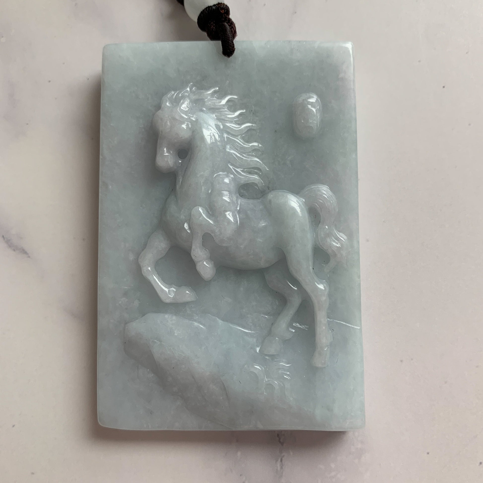 Large Horse Jade Jadeite Chinese Zodiac Carved Pendant Necklace, YJ-0321-0330675 - AriaDesignCollection