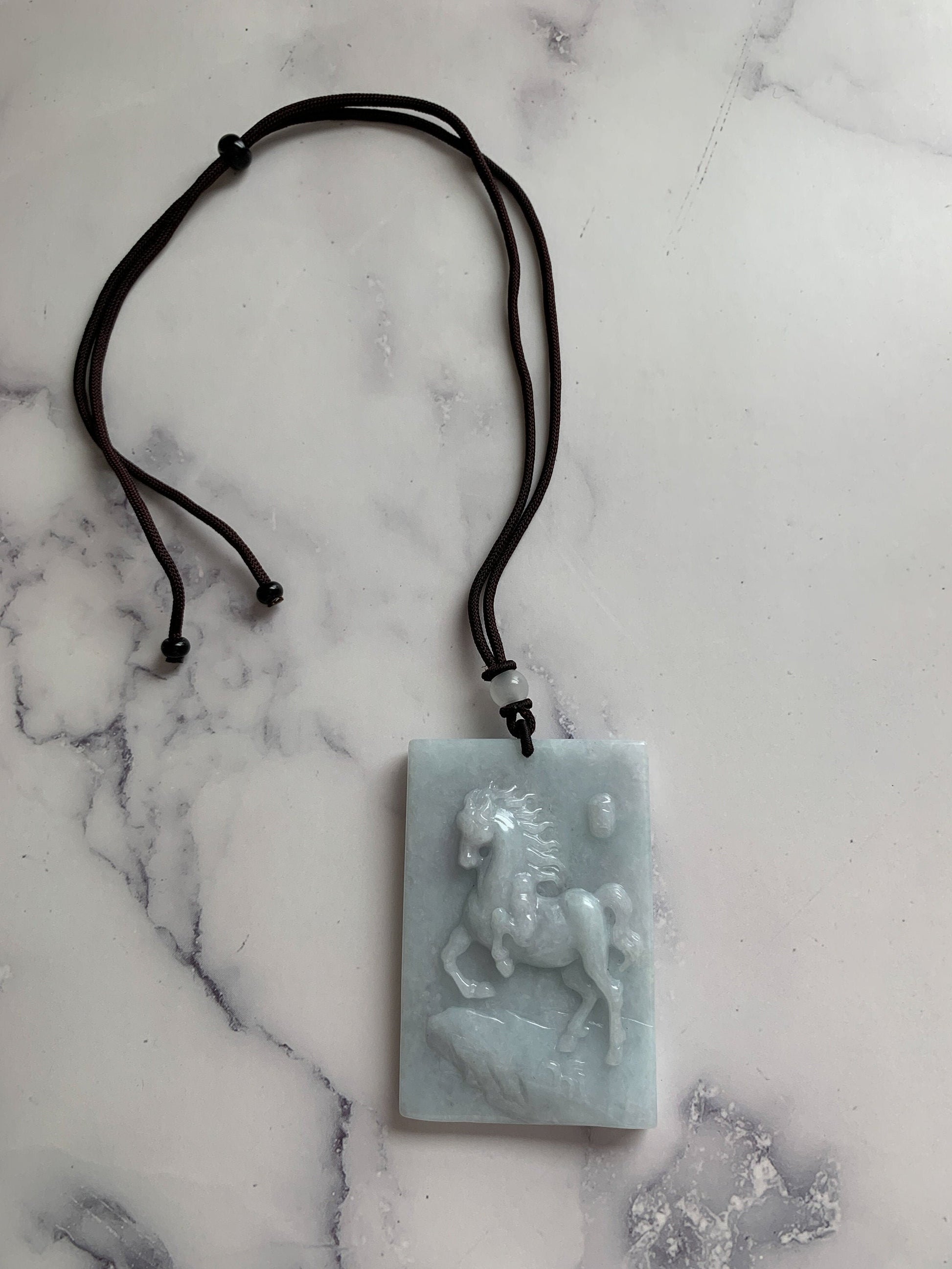 Large Horse Jade Jadeite Chinese Zodiac Carved Pendant Necklace, YJ-0321-0330675 - AriaDesignCollection