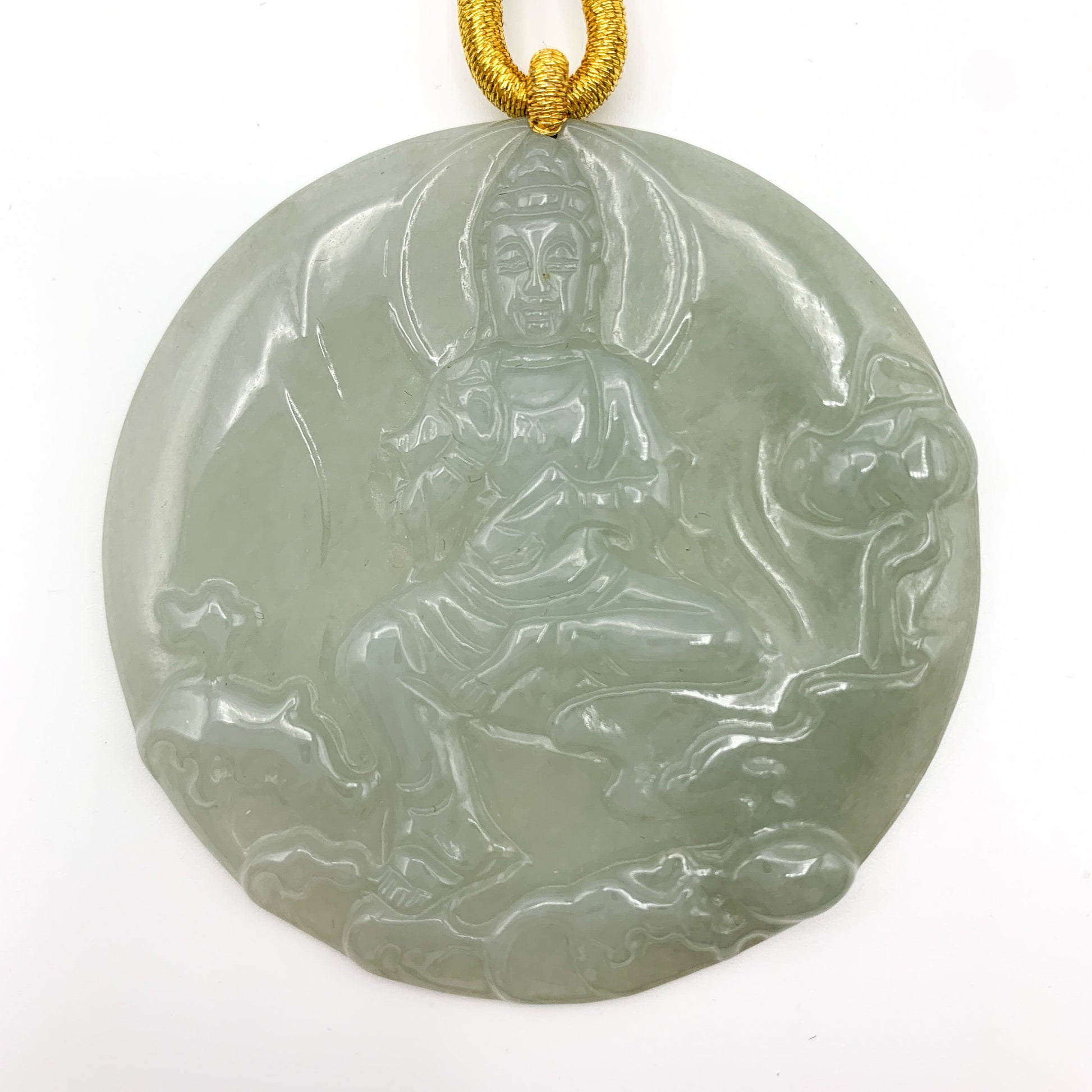 Large Jadeite Jade Guan Yin Avalokiteshvara Carved Pendant Necklace, Quan Am, YJ-0321-0322396 - AriaDesignCollection