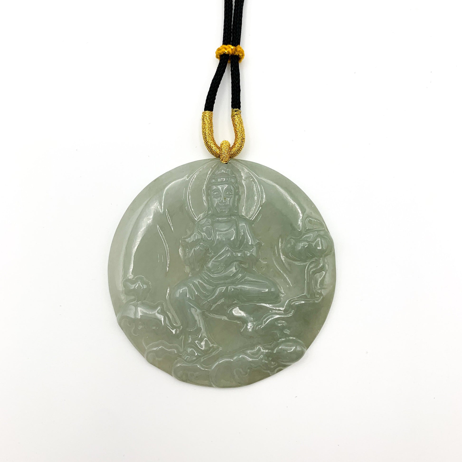Large Jadeite Jade Guan Yin Avalokiteshvara Carved Pendant Necklace, Quan Am, YJ-0321-0322396 - AriaDesignCollection