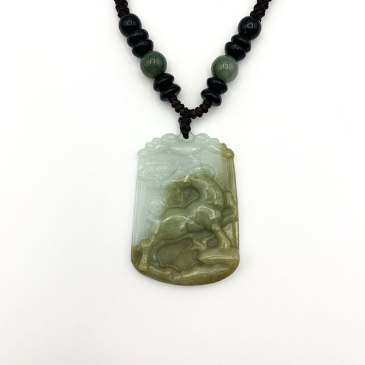 Jadeite Jade Sheep Goat Ram Chinese Zodiac Carved Pendant Necklace, YW-0321-1646161944 - AriaDesignCollection