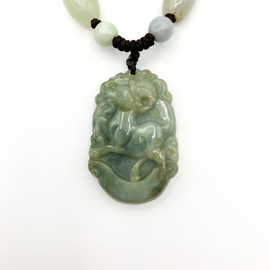 Jadeite Jade Sheep Goat Ram Chinese Zodiac Carved Pendant Necklace, YW-0110-1646243994 - AriaDesignCollection