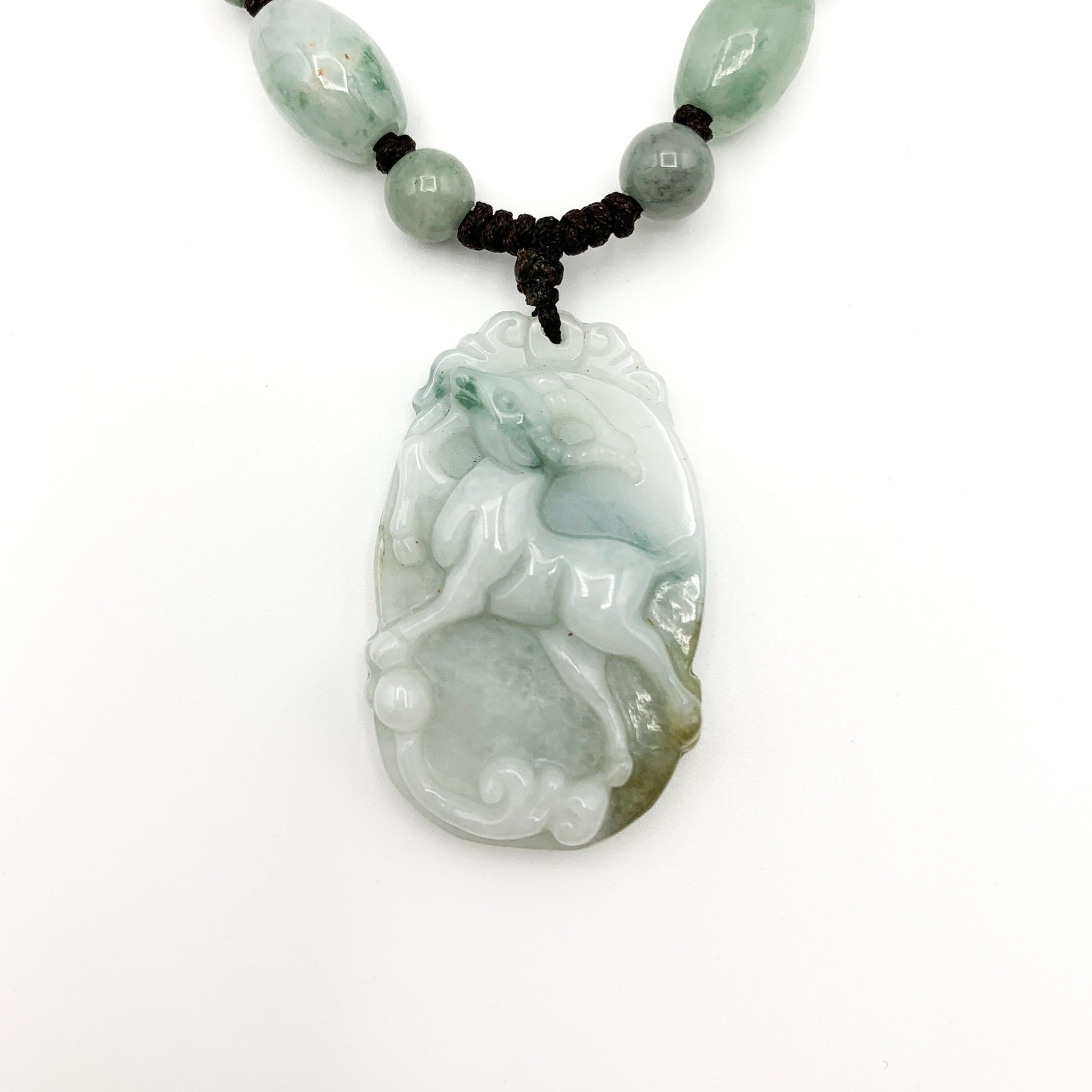 Jadeite Jade Sheep Goat Ram Chinese Zodiac Carved Pendant Necklace, YW-0321-1646246117 - AriaDesignCollection