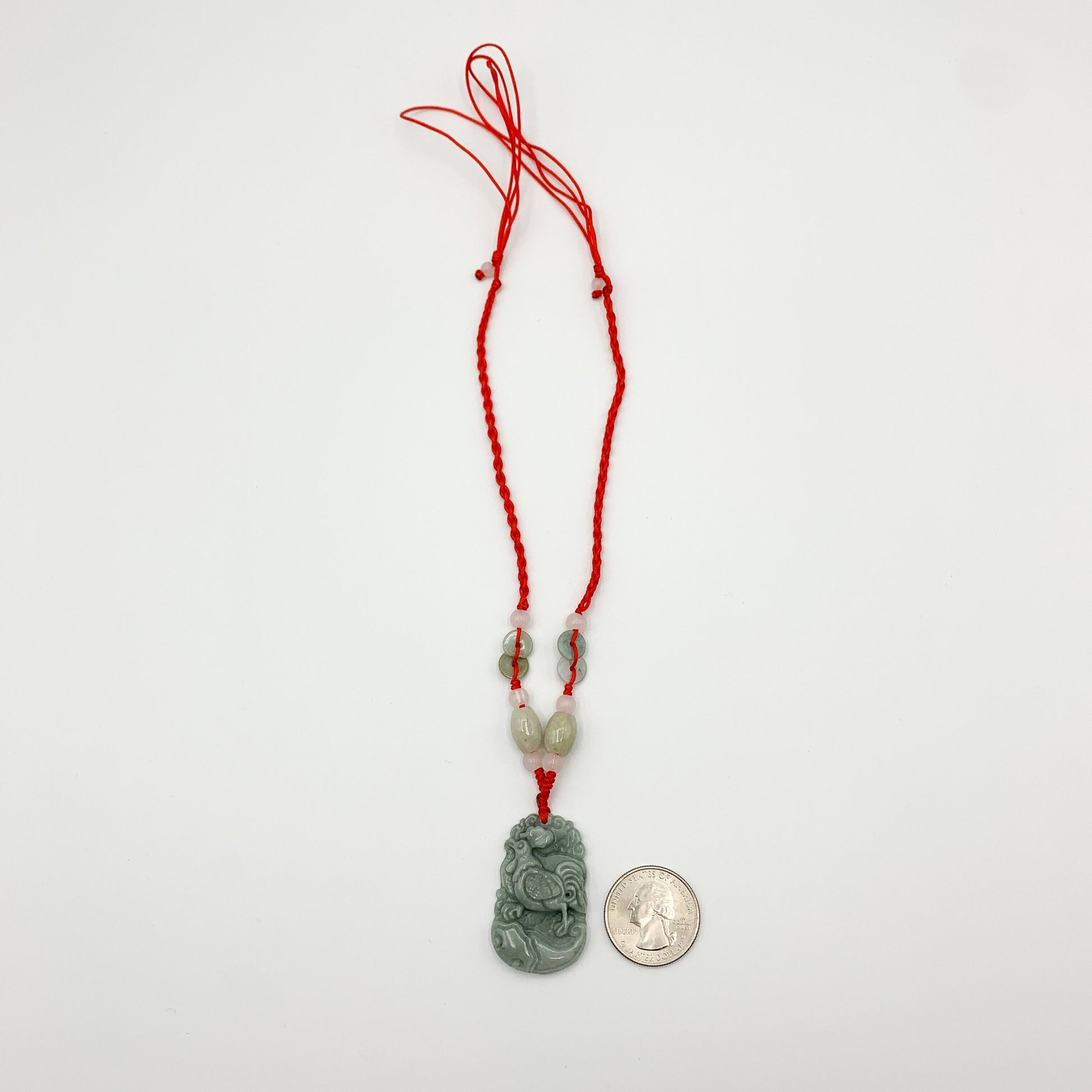 Jadeite Jade Rooster Chicken Chinese Zodiac Carved Rustic Pendant Necklace, YW-0110-1647059461 - AriaDesignCollection