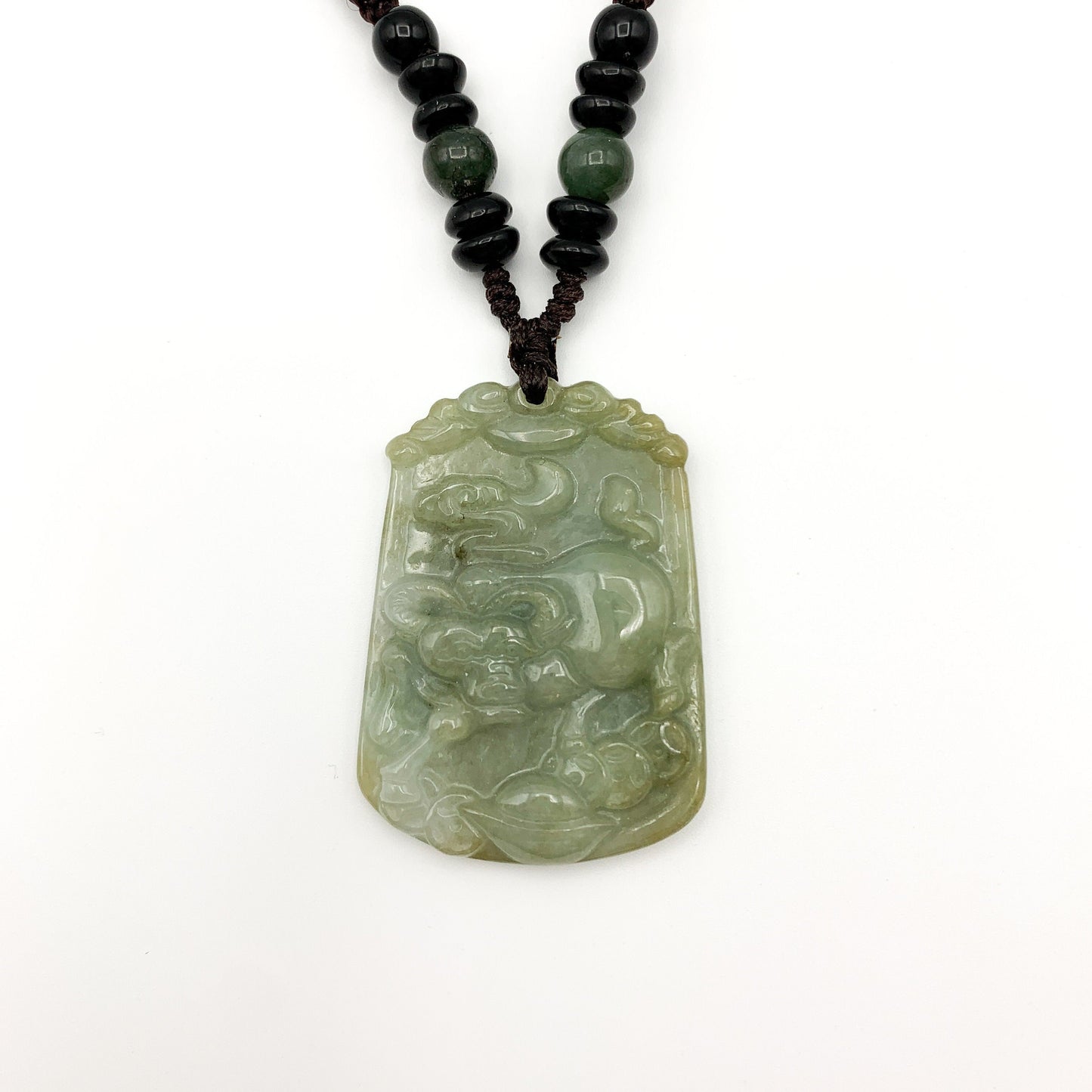 Jadeite Jade Ox Bull Cow Chinese Zodiac Carved Pendant Necklace, YW-0321-1645672473 - AriaDesignCollection