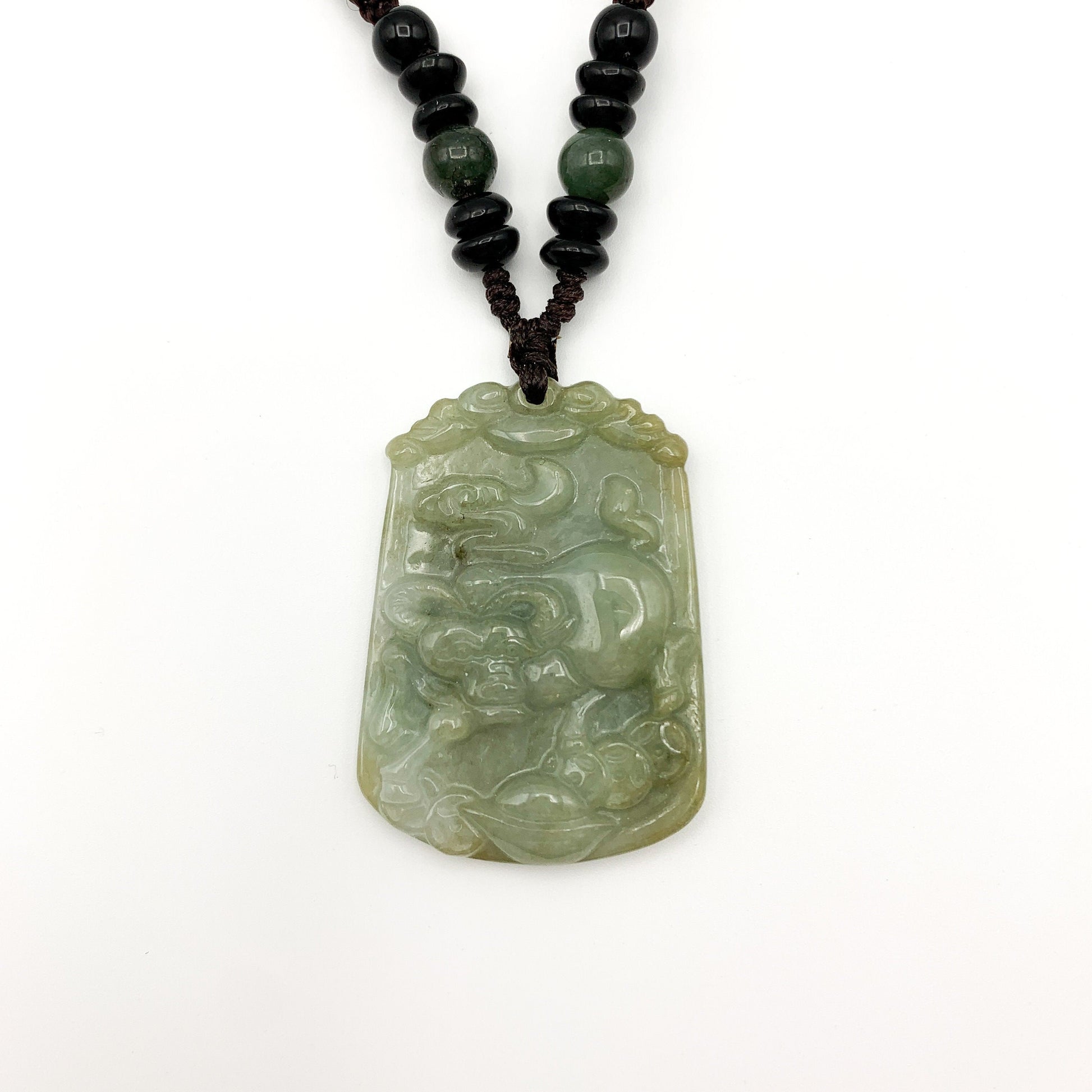 Jadeite Jade Ox Bull Cow Chinese Zodiac Carved Pendant Necklace, YW-0321-1645672473 - AriaDesignCollection