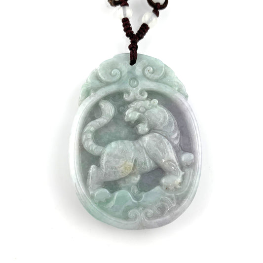 Green and Purple Jade Tiger Hand Carved Necklace, YW-0110-1646975456 - AriaDesignCollection