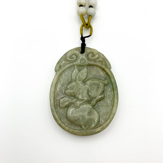 Jadeite Jade Rabbit Chinese Zodiac Carved Pendant, YW-0110-1646675825 - AriaDesignCollection