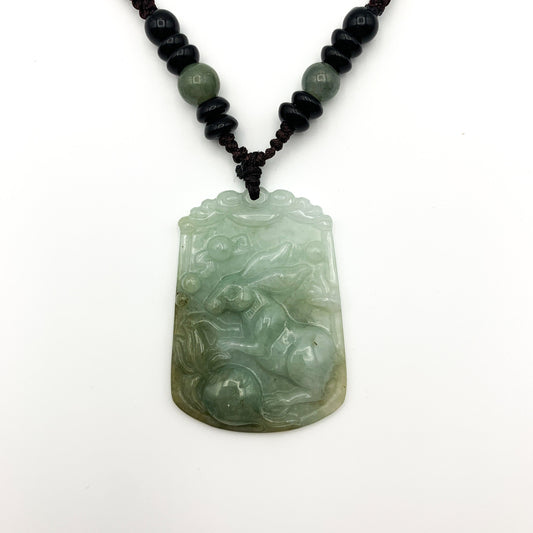 Jadeite Jade Rabbit Chinese Zodiac Carved Pendant Necklace, YW-0321-1646162277 - AriaDesignCollection