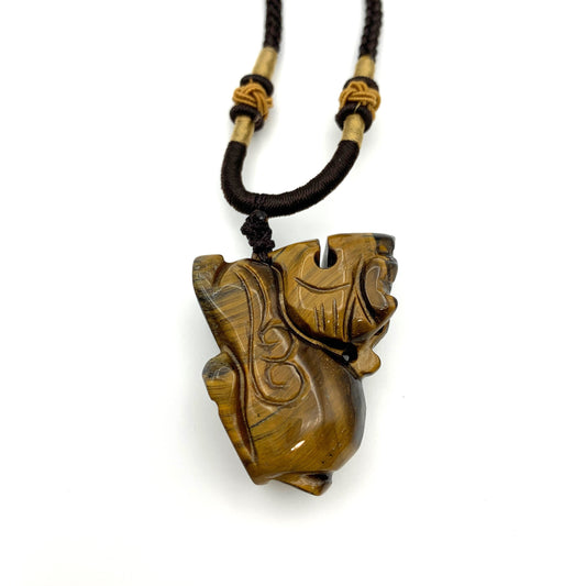 Tiger Eye Dragon Pixiu Rustic Dragon Chinese Carved Pendant, YW-0110-1646840764 - AriaDesignCollection