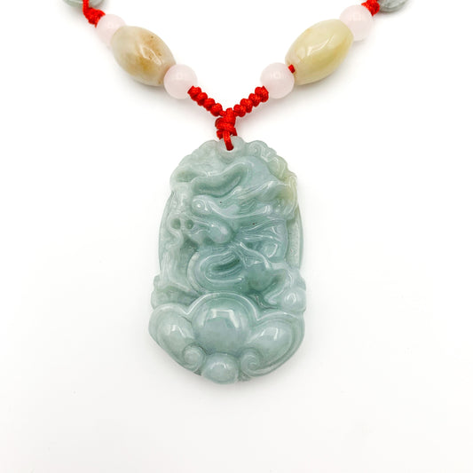 Red Jadeite Jade Dragon Chinese Zodiac Carved Pendant Necklace, YW-0110-1646195123 - AriaDesignCollection