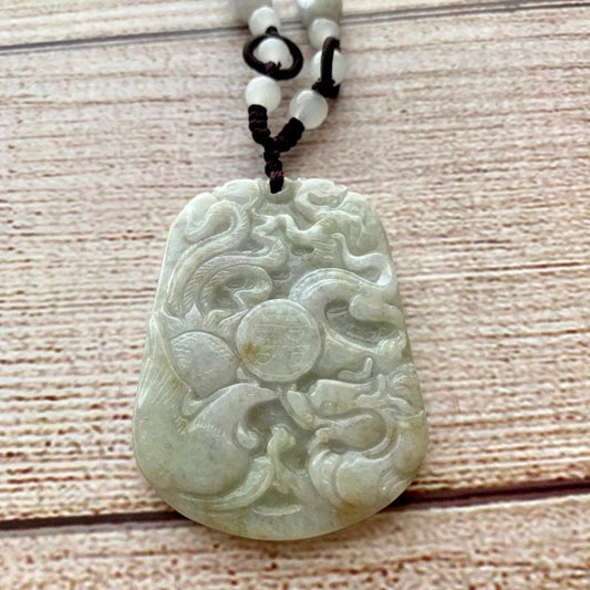 Jadeite Jade Wedding Marriage Gift Happiness Carved Necklace, YW-0110-1646980432 - AriaDesignCollection