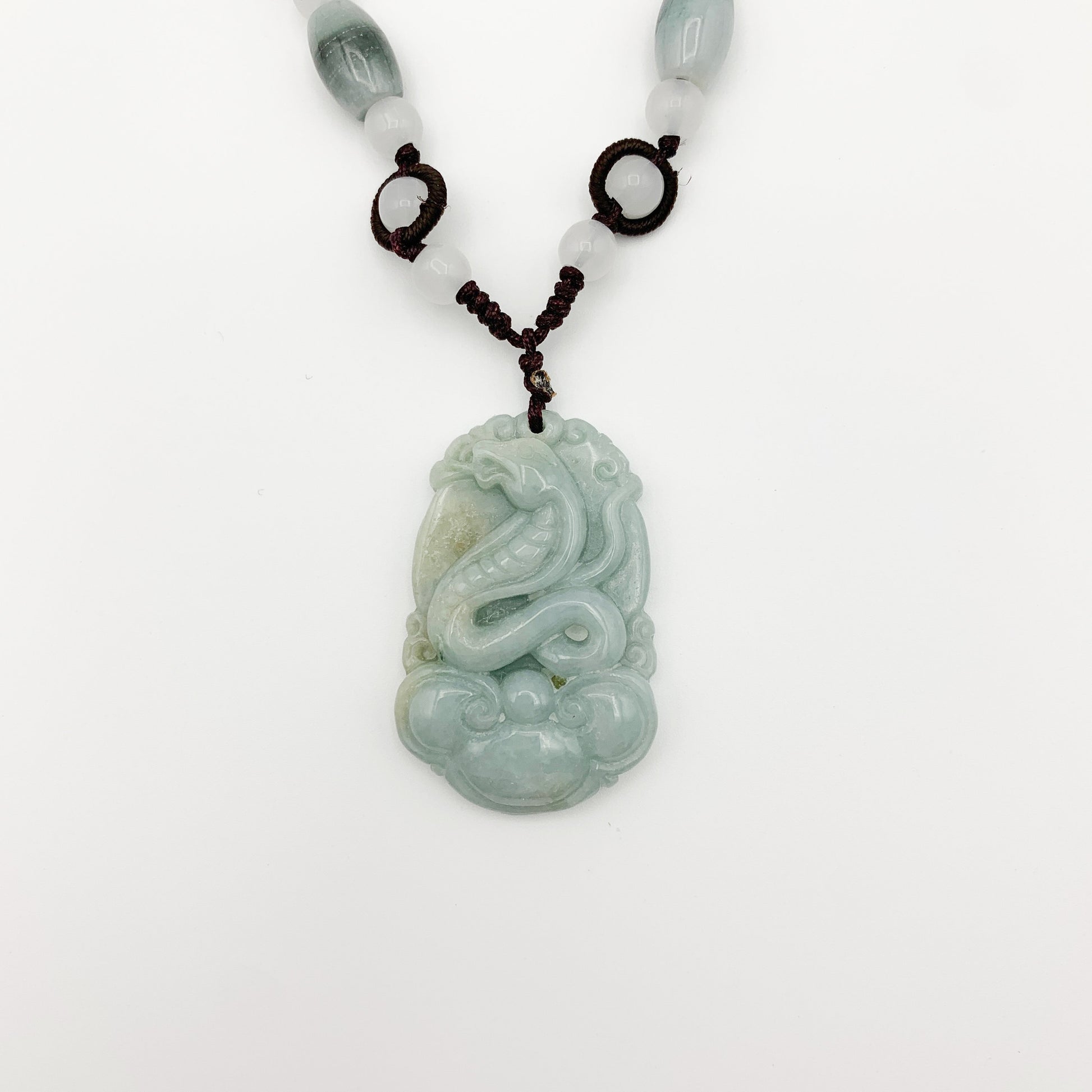 Jadeite Jade Snake Chinese Zodiac Carved Pendant Necklace, YW-0110-1646804477 - AriaDesignCollection