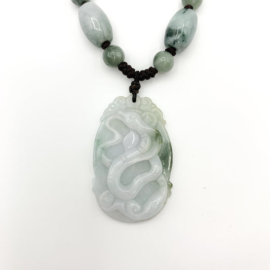 Jadeite Jade Snake Chinese Zodiac Carved Pendant Necklace, - AriaDesignCollection