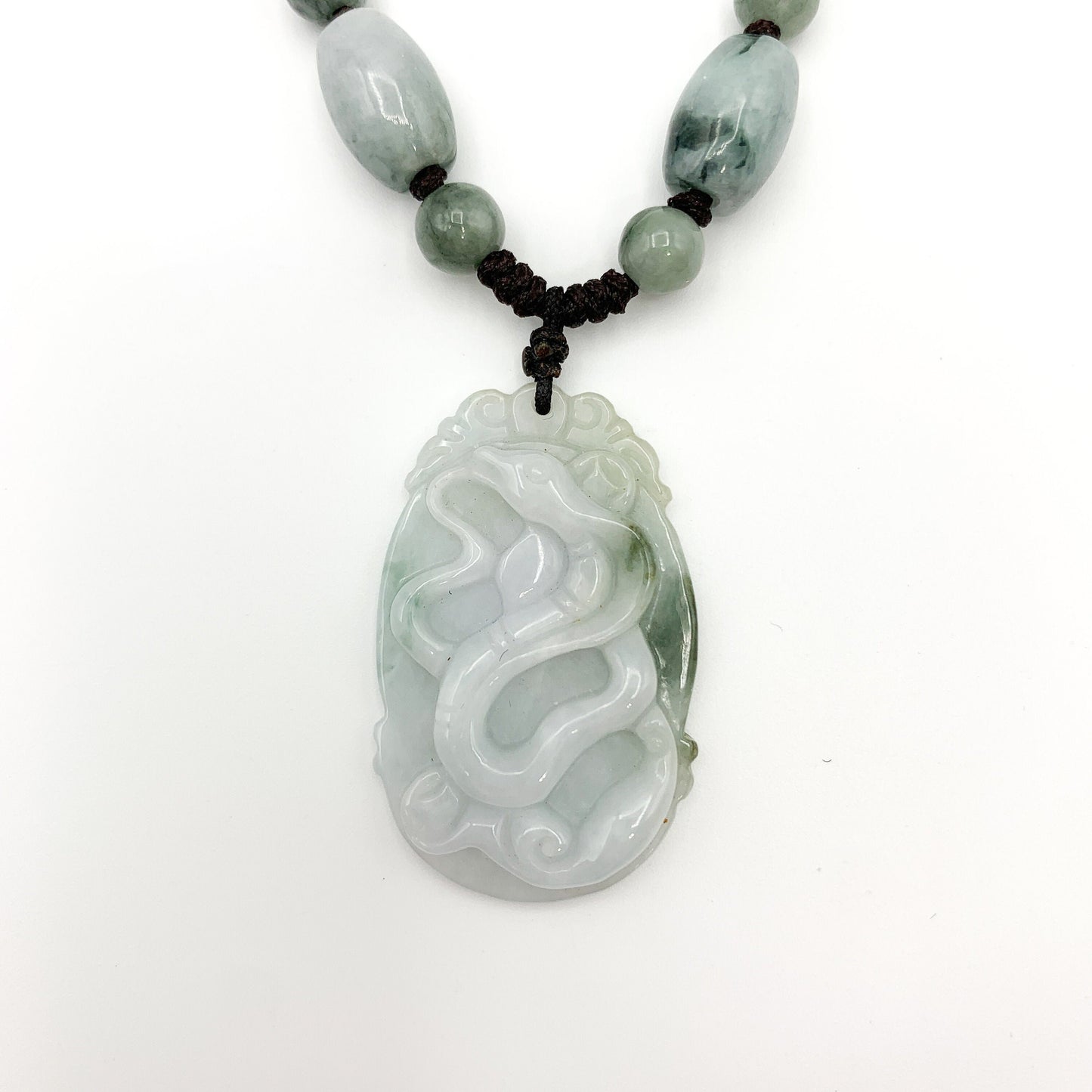 Jadeite Jade Snake Chinese Zodiac Carved Pendant Necklace, - AriaDesignCollection