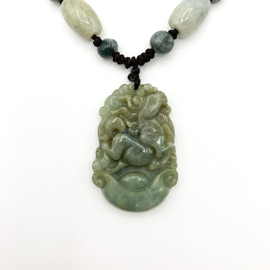 Horse Jade Chinese Zodiac Rustic Carved Pendant Necklace, YW-0110-1646243866 - AriaDesignCollection