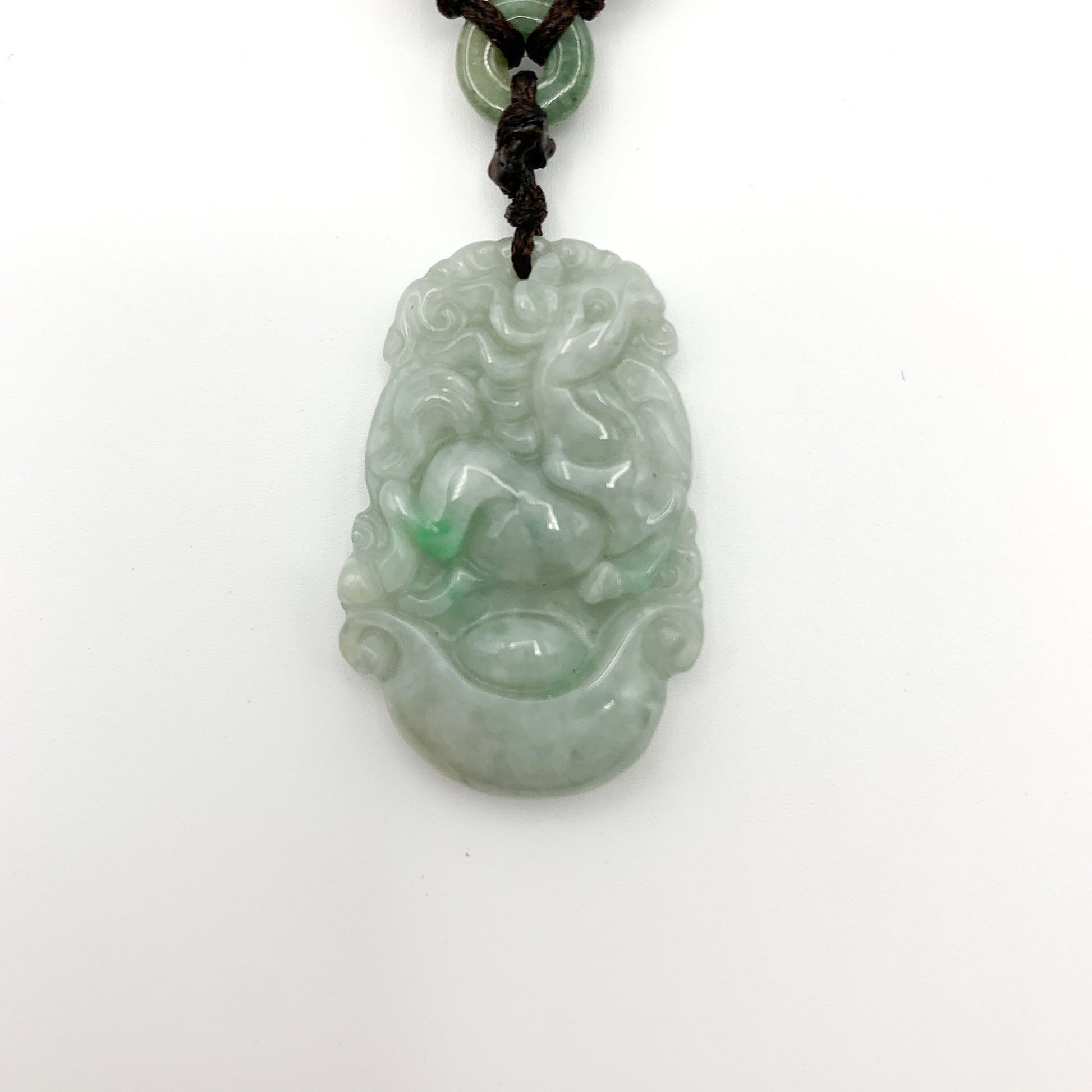 Horse Jade Chinese Zodiac Rustic Carved Pendant Necklace, YW-0321-1645571195 - AriaDesignCollection