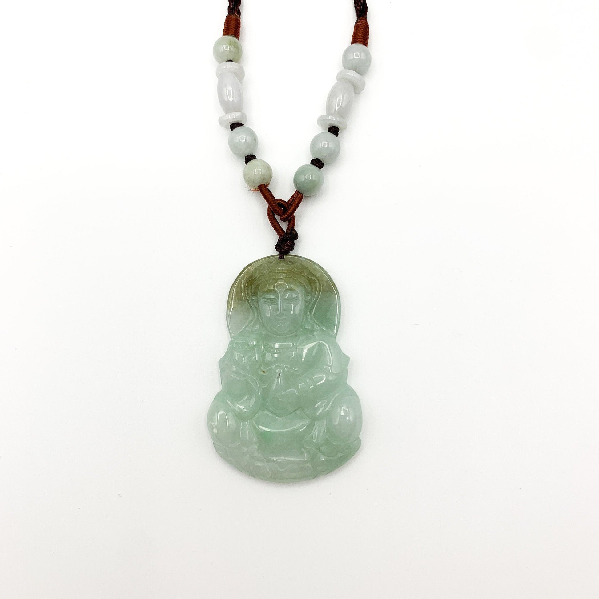 Jadeite Jade Guan Yin Avalokiteshvara Carved Pendant Necklace, Quan Am, YW-0110-1646513091 - AriaDesignCollection
