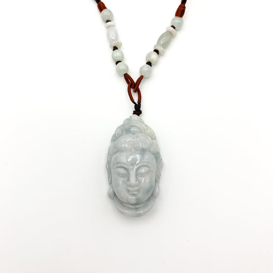 Jadeite Jade Guan Yin Head Carved Pendant Necklace, Jade Quan Am, Jade Kuan Yin, YW-0110-1646848256 - AriaDesignCollection